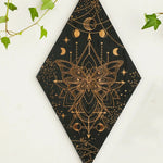 BowLift | Black Moon Phases Wooden Wall Decoration Rhombus Wall Art Boho Home Decor Witch Tapestry Decoration Room Decor Aesthetic Gift Lasson Living