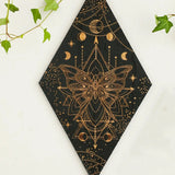 BowLift | Black Moon Phases Wooden Wall Decoration Rhombus Wall Art Boho Home Decor Witch Tapestry Decoration Room Decor Aesthetic Gift Lasson Living
