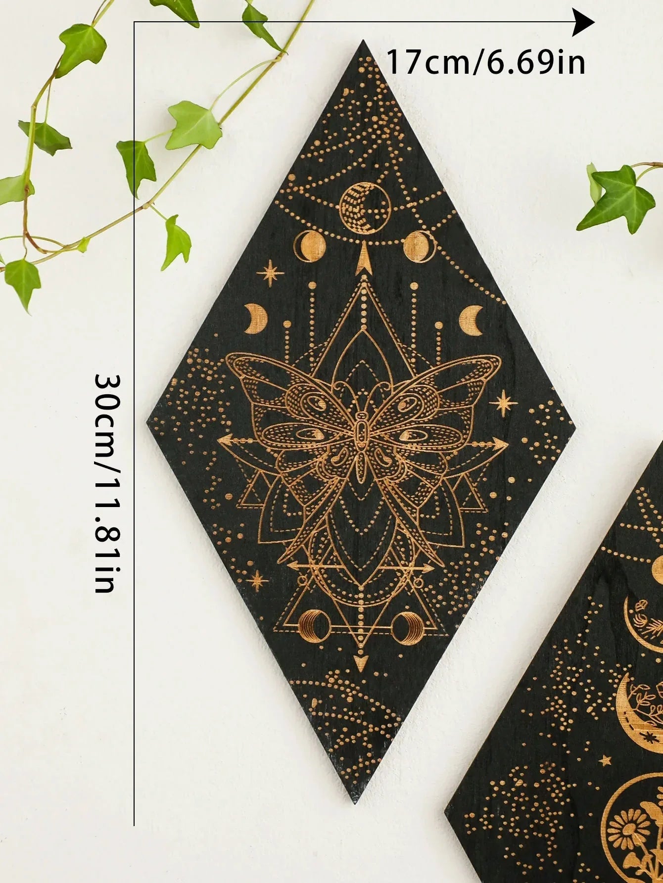 BowLift | Black Moon Phases Wooden Wall Decoration Rhombus Wall Art Boho Home Decor Witch Tapestry Decoration Room Decor Aesthetic Gift Lasson Living