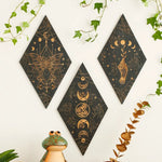BowLift | Black Moon Phases Wooden Wall Decoration Rhombus Wall Art Boho Home Decor Witch Tapestry Decoration Room Decor Aesthetic Gift Lasson Living