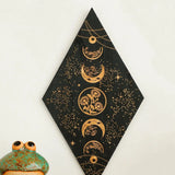 BowLift | Black Moon Phases Wooden Wall Decoration Rhombus Wall Art Boho Home Decor Witch Tapestry Decoration Room Decor Aesthetic Gift Lasson Living