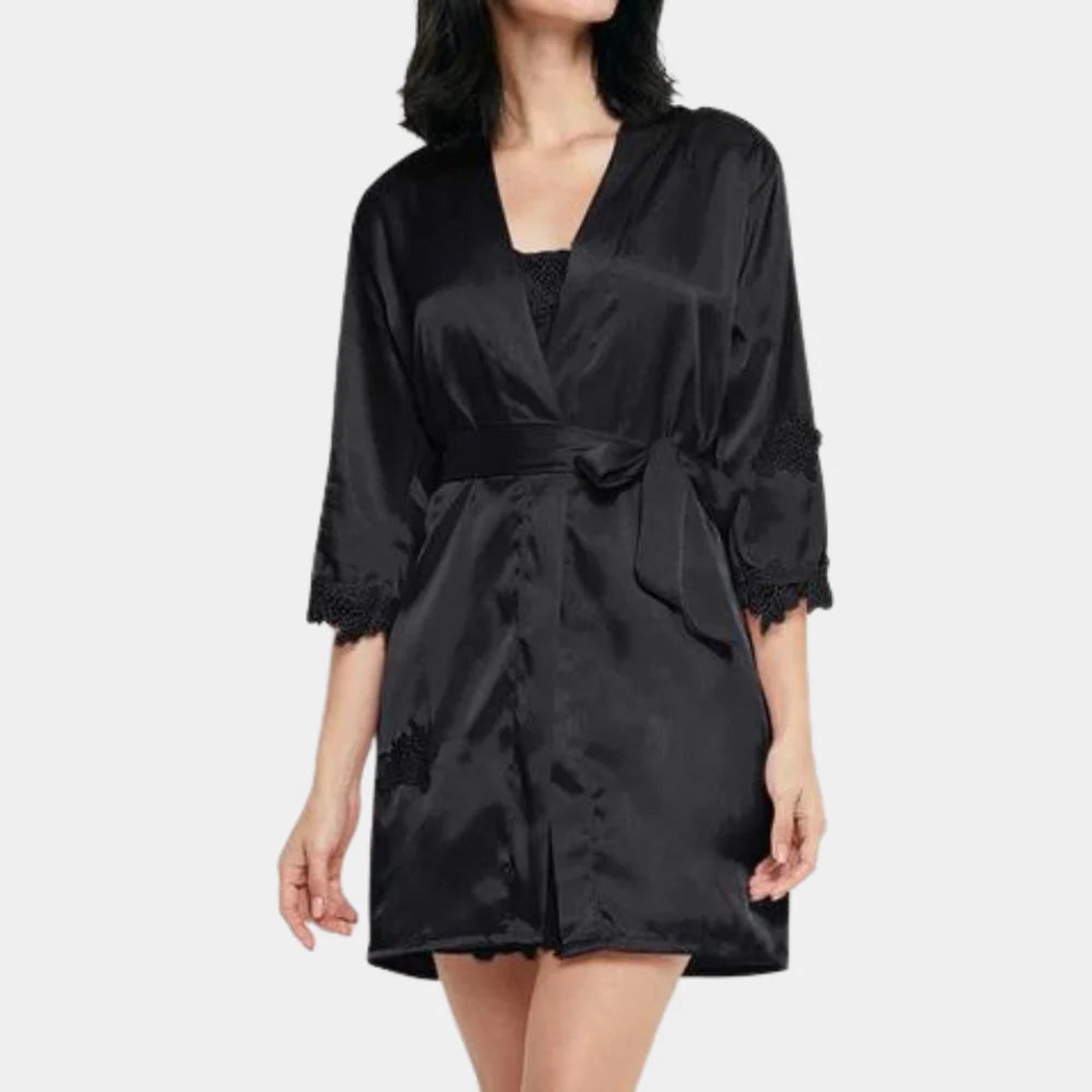 Women's Satin Sleepwear Set With Robe Camisole Shorts And Slip Dress