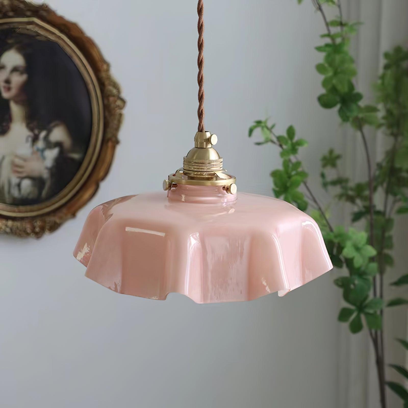 French Ruffled Glass Brass Pendant Light 1-Light Lasson Living
