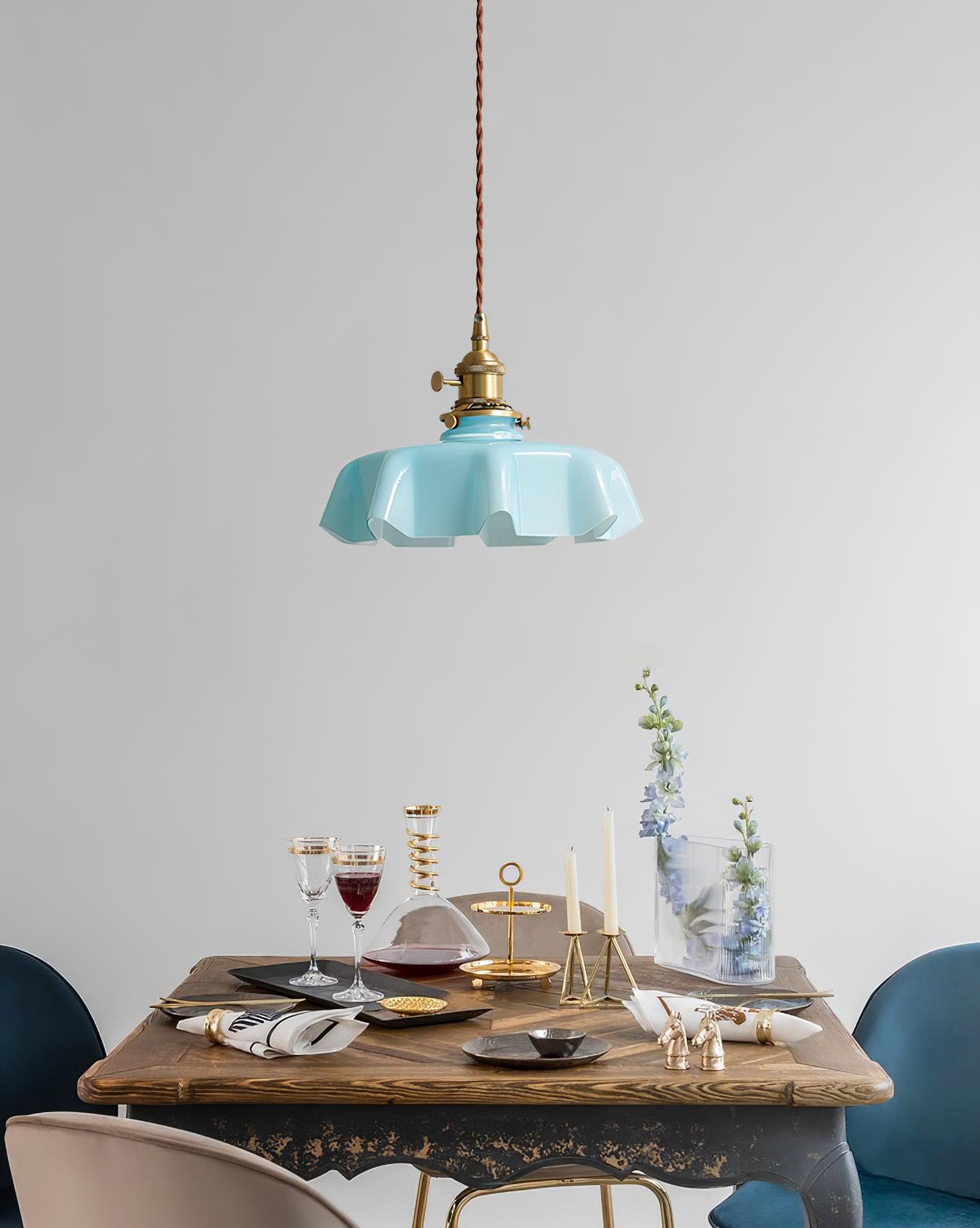 French Ruffled Glass Brass Pendant Light 1-Light Lasson Living