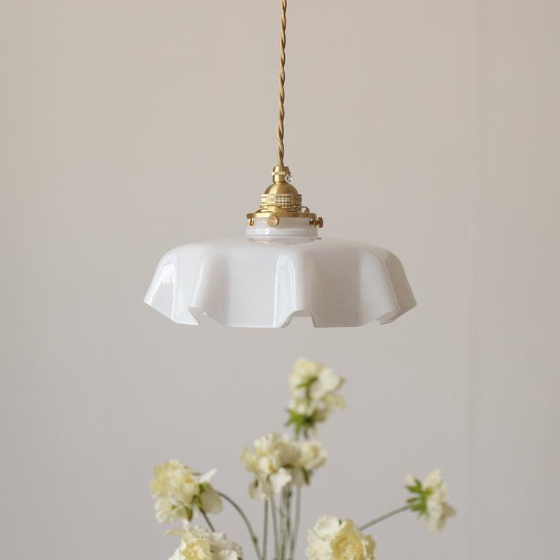 French Ruffled Glass Brass Pendant Light 1-Light Lasson Living