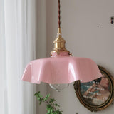 French Ruffled Glass Brass Pendant Light 1-Light Lasson Living