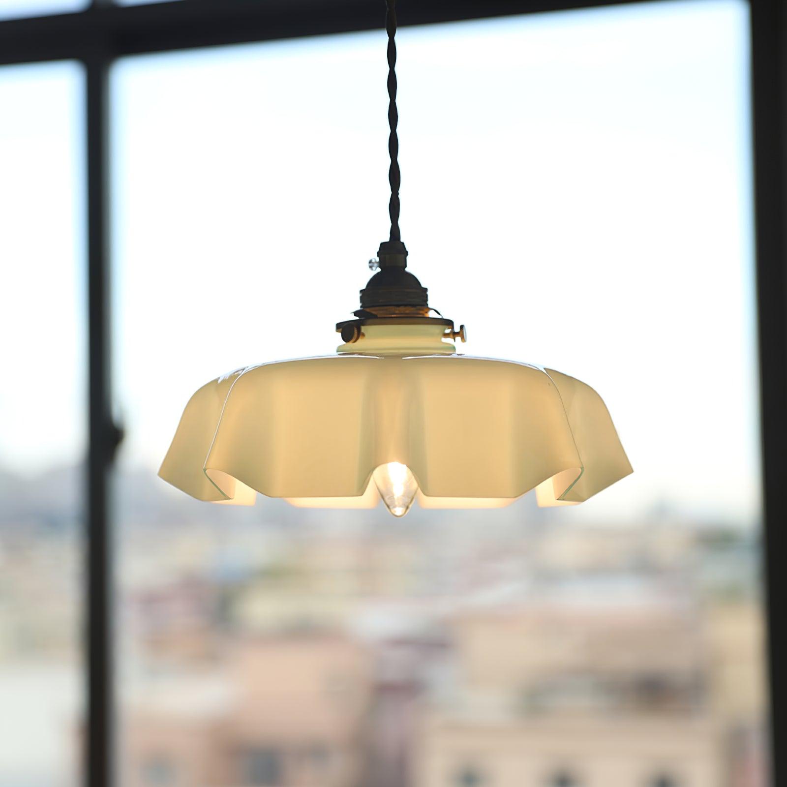 French Ruffled Glass Brass Pendant Light 1-Light Lasson Living