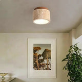 Elegant Travertine Ceiling Light Fixture with Wooden Accent – Japanese Design for Home Decor and Warm Ambient Lighting Lasson Living