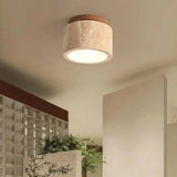 Elegant Travertine Ceiling Light Fixture with Wooden Accent – Japanese Design for Home Decor and Warm Ambient Lighting Lasson Living