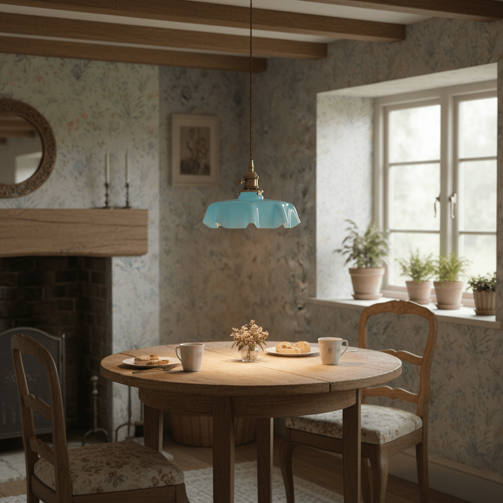 French Ruffled Glass Brass Pendant Light 1-Light Lasson Living