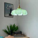 French Ruffled Glass Brass Pendant Light 1-Light Lasson Living