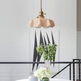 French Ruffled Glass Brass Pendant Light 1-Light Lasson Living