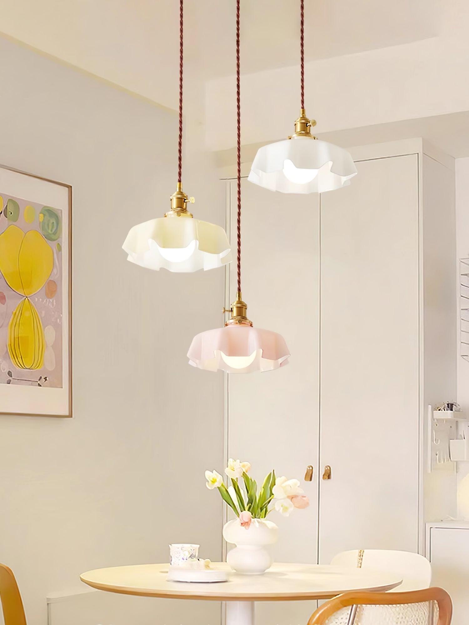 French Ruffled Glass Brass Pendant Light 1-Light Lasson Living