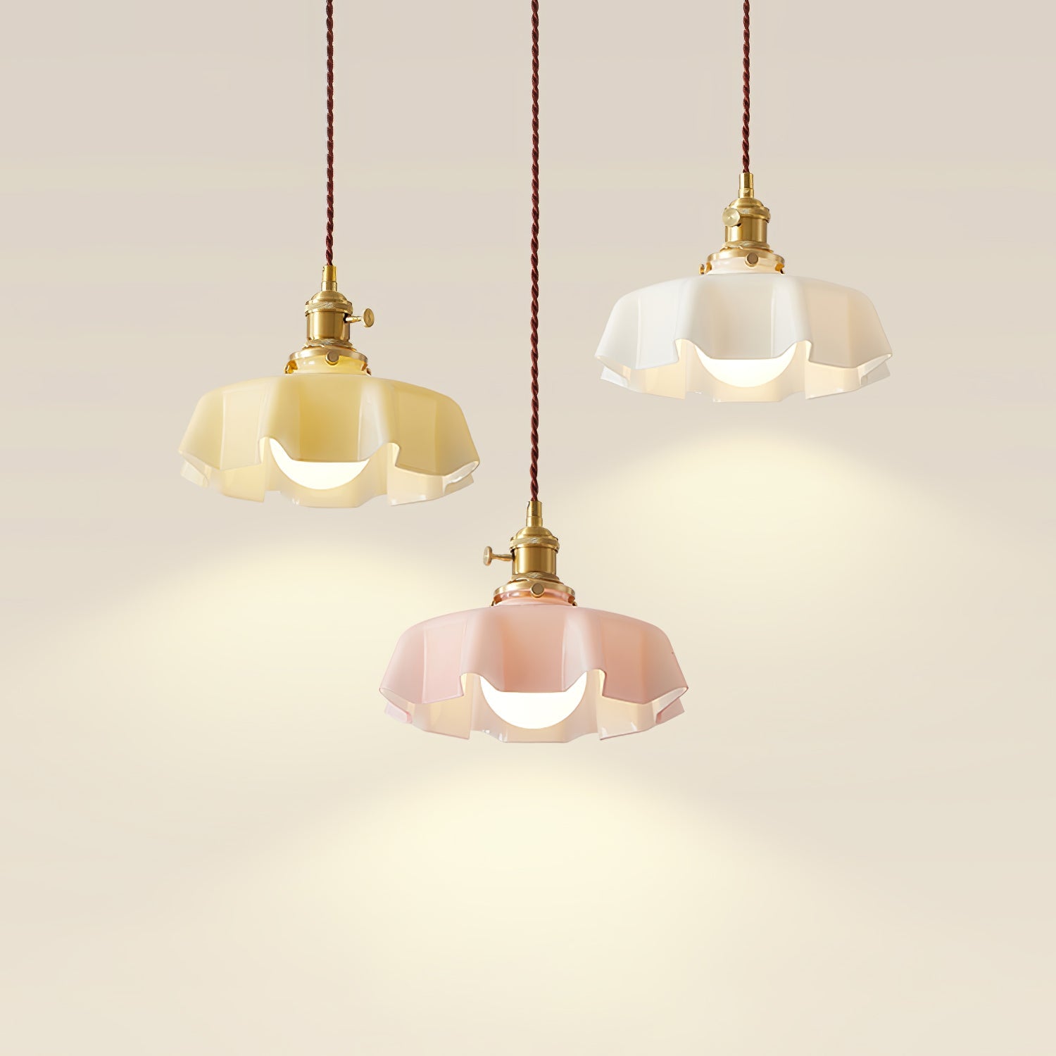 French Ruffled Glass Brass Pendant Light 1-Light Lasson Living