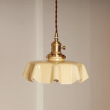 French Ruffled Glass Brass Pendant Light 1-Light Lasson Living