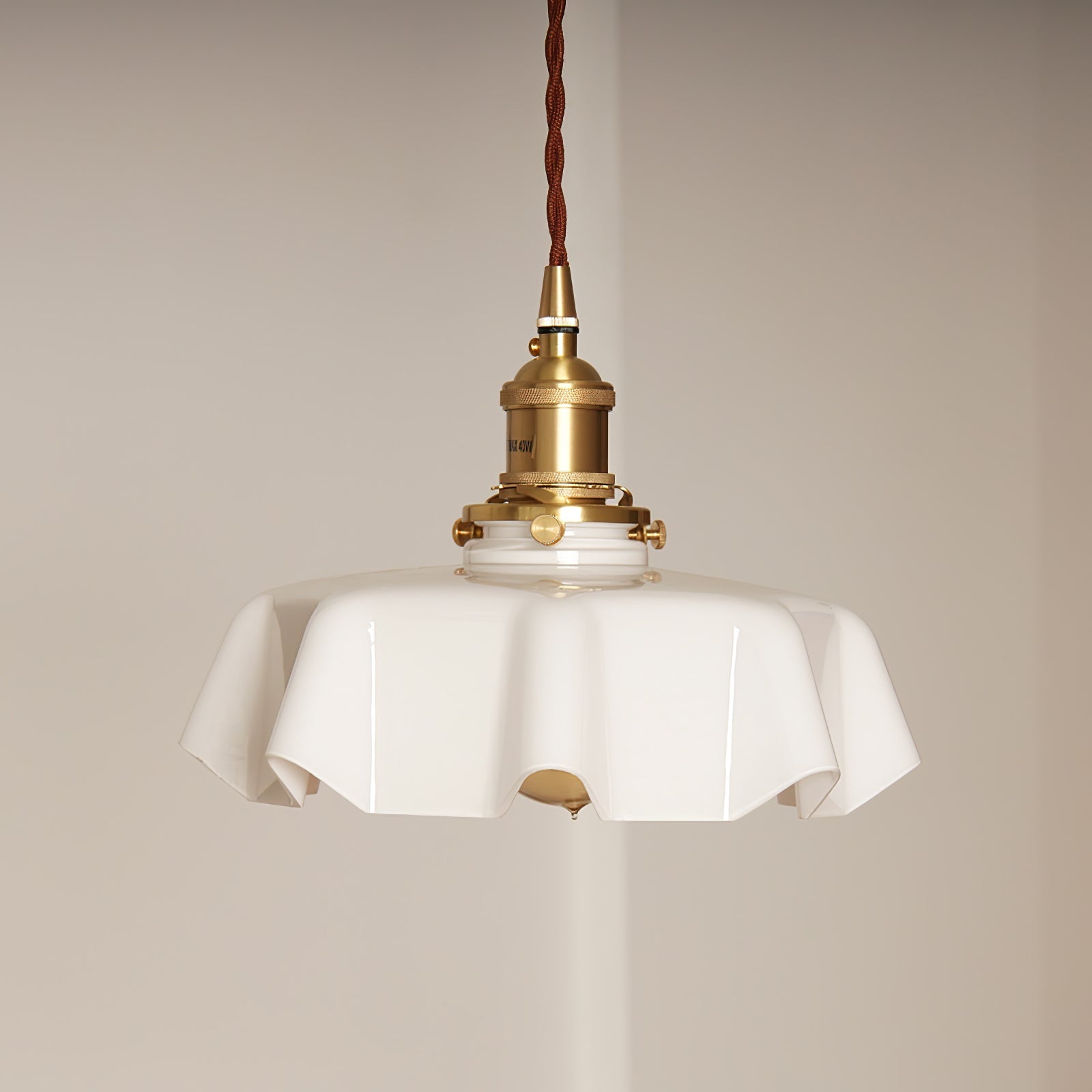 French Ruffled Glass Brass Pendant Light 1-Light Lasson Living