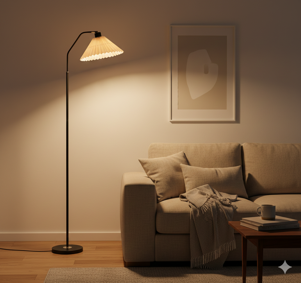 Minimalist Pleated Fabric Shade LED Floor Lamp | 1-Light Standing Lasson Living