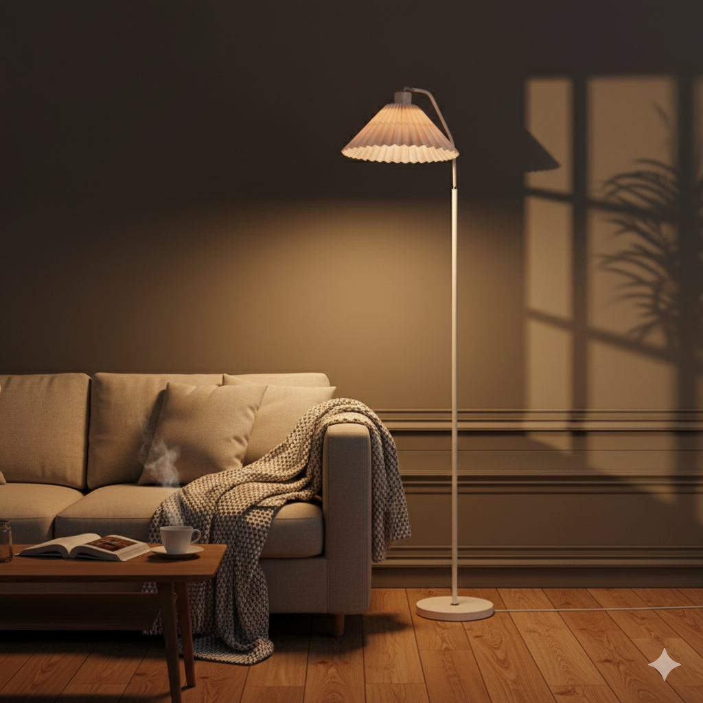 Minimalist Pleated Fabric Shade LED Floor Lamp | 1-Light Standing Lasson Living