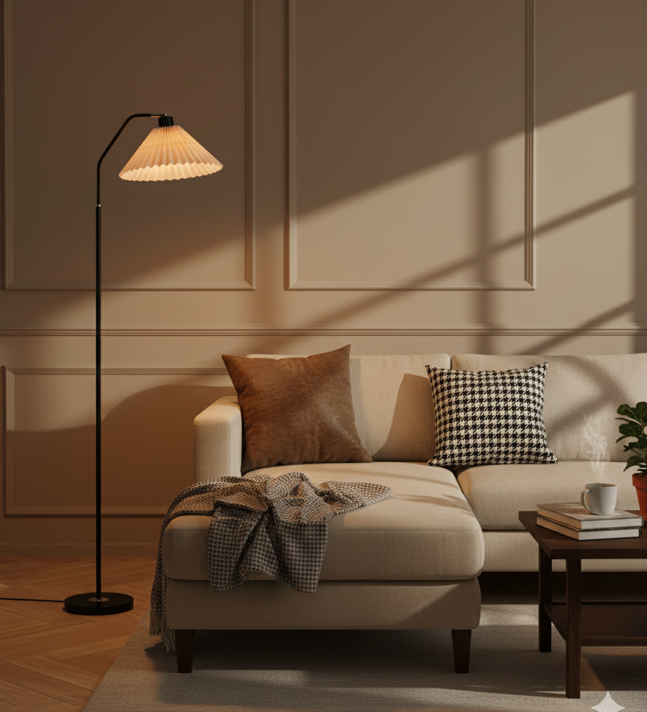 Minimalist Pleated Fabric Shade LED Floor Lamp | 1-Light Standing Lasson Living