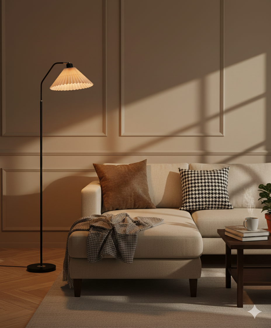 Minimalist Pleated Fabric Shade LED Floor Lamp | 1-Light Standing Lasson Living