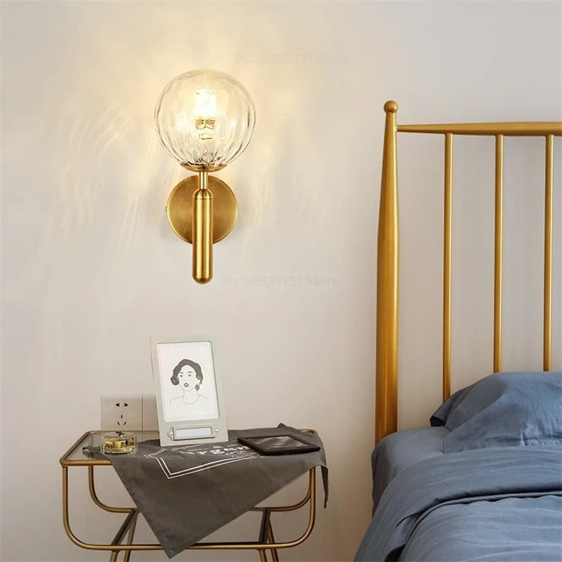 Nordic Brass Glass Globe Wall Sconce LED 1-Light Lasson Living