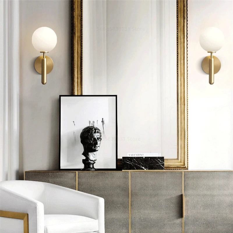 Nordic Brass Glass Globe Wall Sconce LED 1-Light Lasson Living
