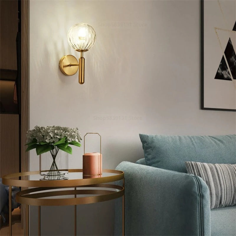 Nordic Brass Glass Globe Wall Sconce LED 1-Light Lasson Living