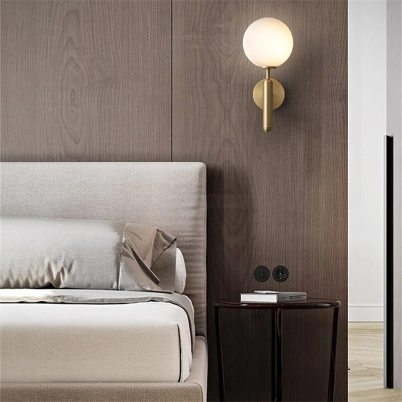 Nordic Brass Glass Globe Wall Sconce LED 1-Light Lasson Living