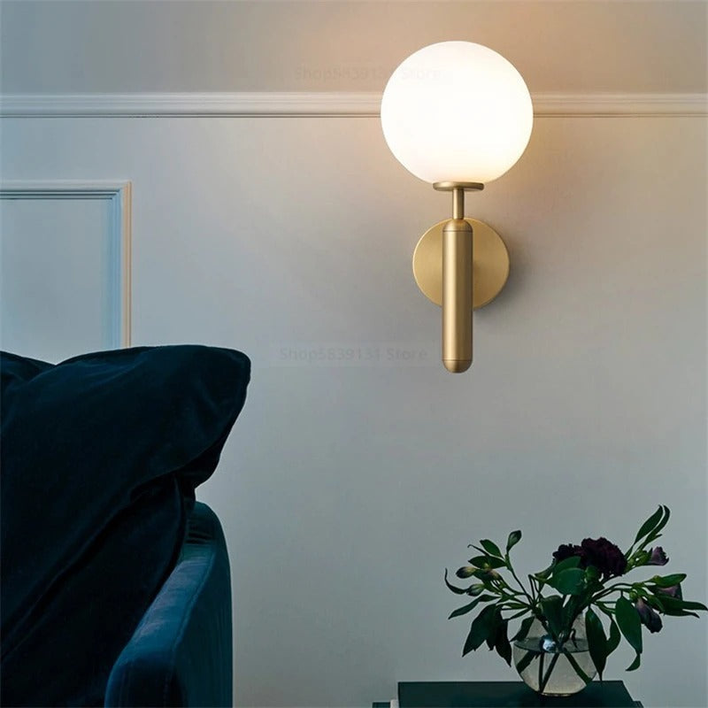 Nordic Brass Glass Globe Wall Sconce LED 1-Light Lasson Living