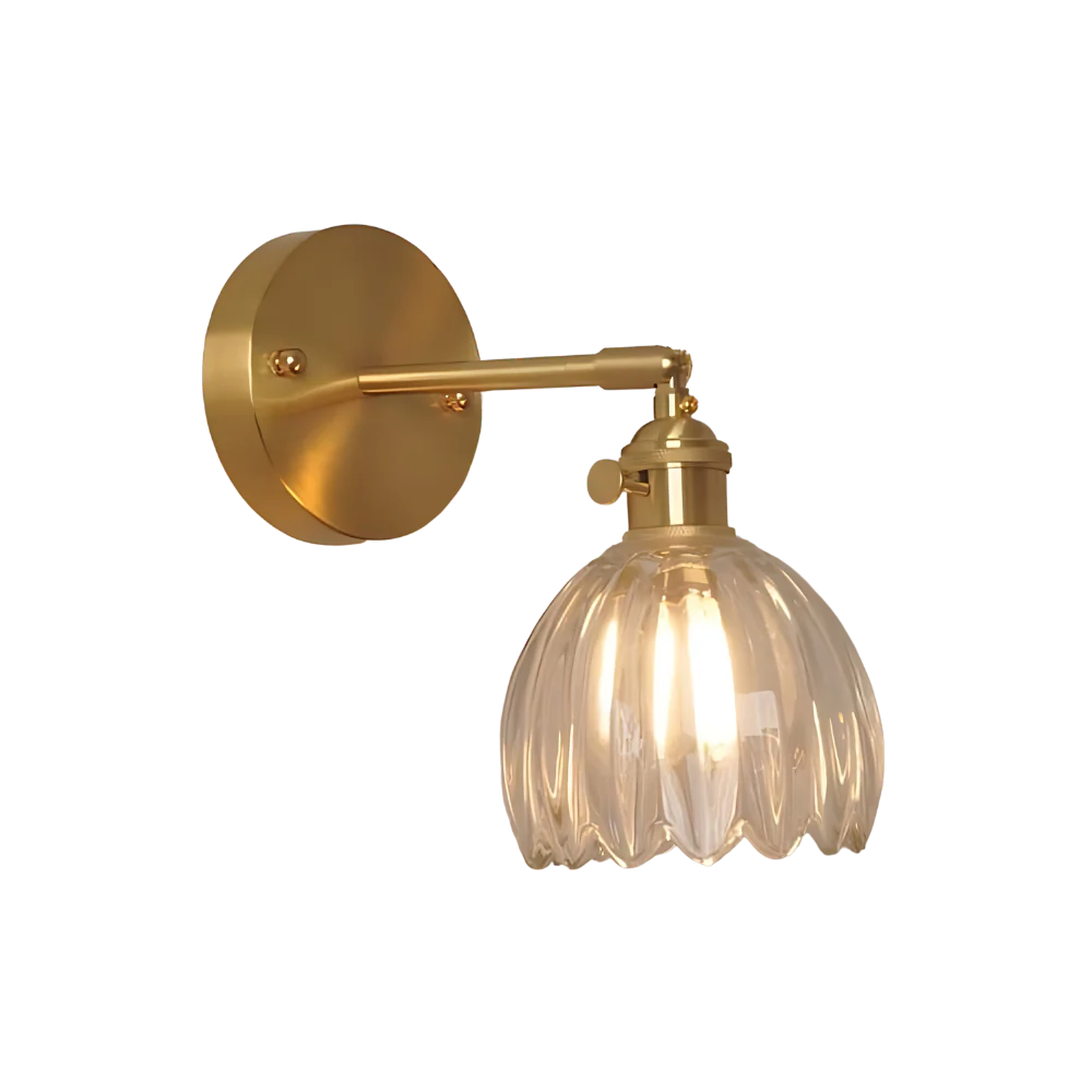 Vintage Brass Tulip Glass Wall Sconce 1-Light Lasson Living
