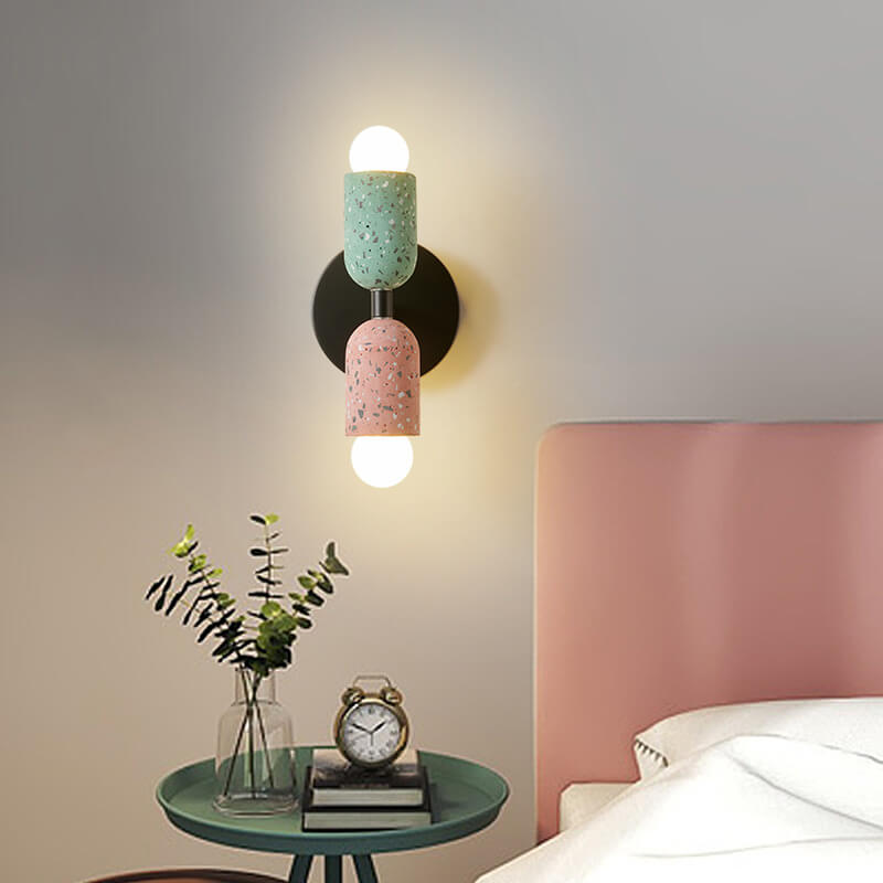 Japanese Wabi-Sabi Cement Cylinder Wall Sconce Lamp 2-Light Lasson Living
