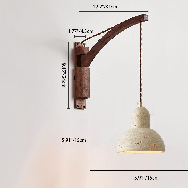 Japanese Wabi-Sabi Wood Glass Dome Wall Sconce Lamp 1-Light Lasson Living