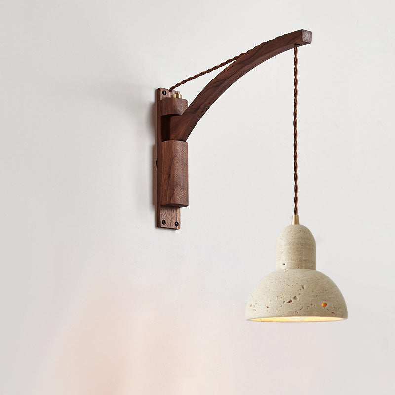 Japanese Wabi-Sabi Wood Glass Dome Wall Sconce Lamp 1-Light Lasson Living