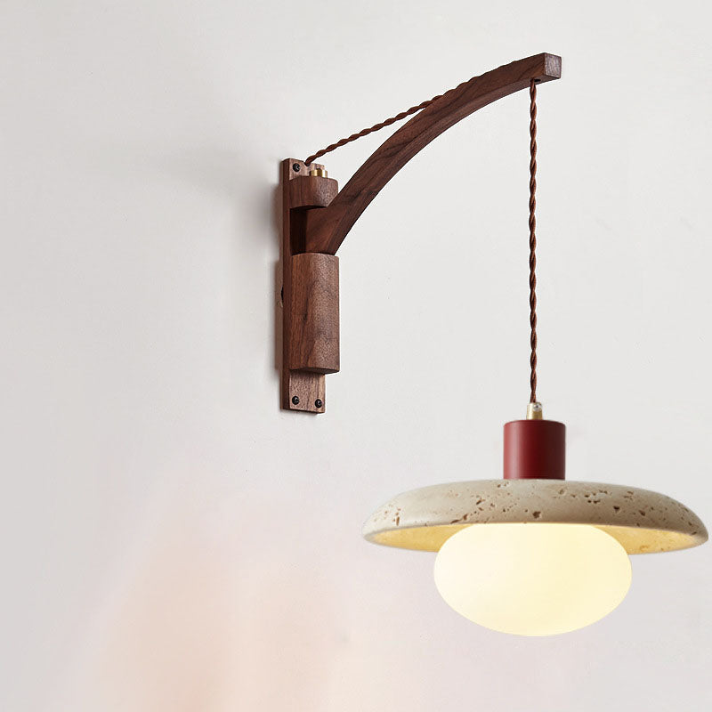 Japanese Wabi-Sabi Wood Glass Dome Wall Sconce Lamp 1-Light Lasson Living