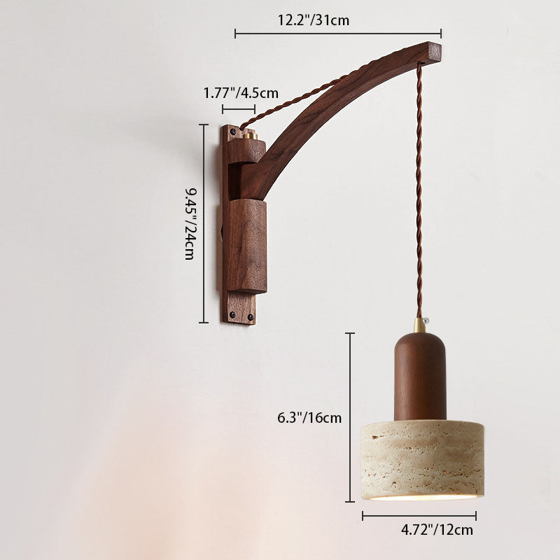 Japanese Wabi-Sabi Wood Glass Dome Wall Sconce Lamp 1-Light Lasson Living