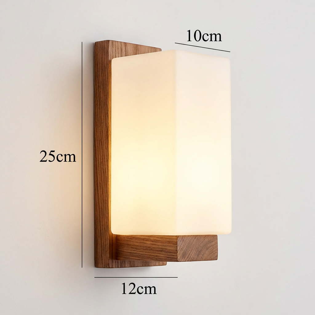 Japanese Wood Glass Rectangle 1-Light LED Wall Sconce Lamp Lasson Living