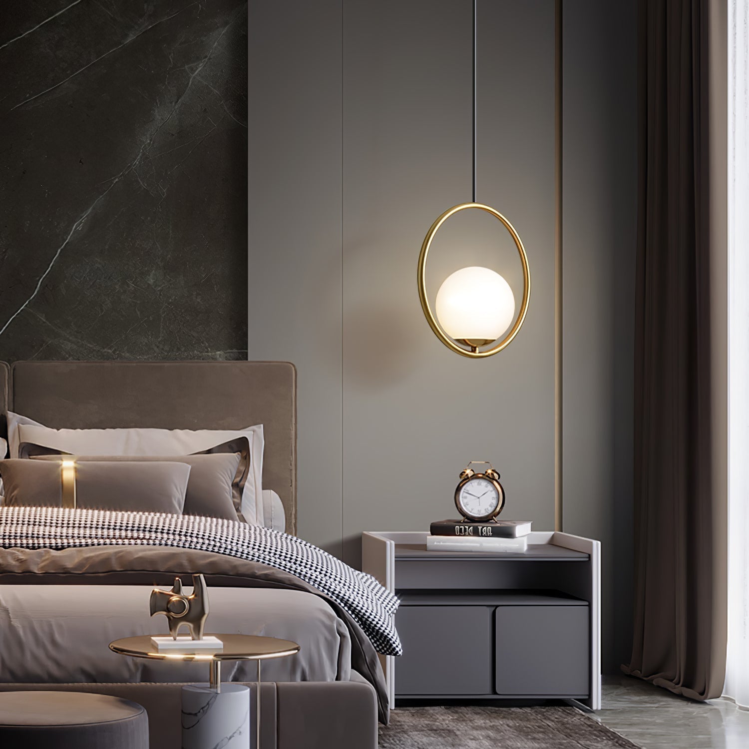 Modern Brass Ring Globe Glass Pendant Light 1-Light Lasson Living