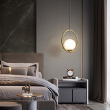 Modern Brass Ring Globe Glass Pendant Light 1-Light Lasson Living
