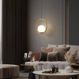 Modern Brass Ring Globe Glass Pendant Light 1-Light Lasson Living