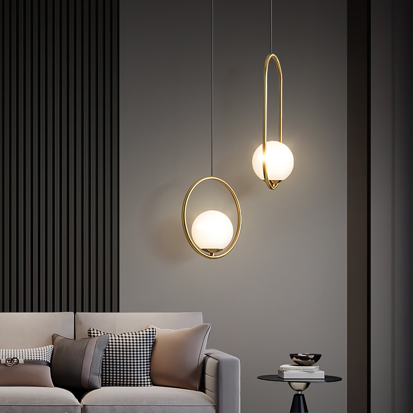Modern Brass Ring Globe Glass Pendant Light 1-Light Lasson Living