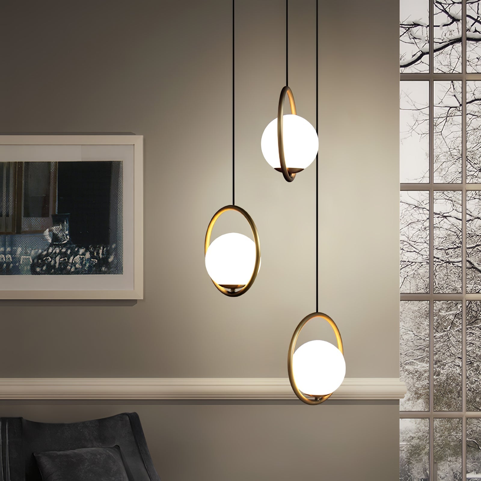 Modern Brass Ring Globe Glass Pendant Light 1-Light Lasson Living