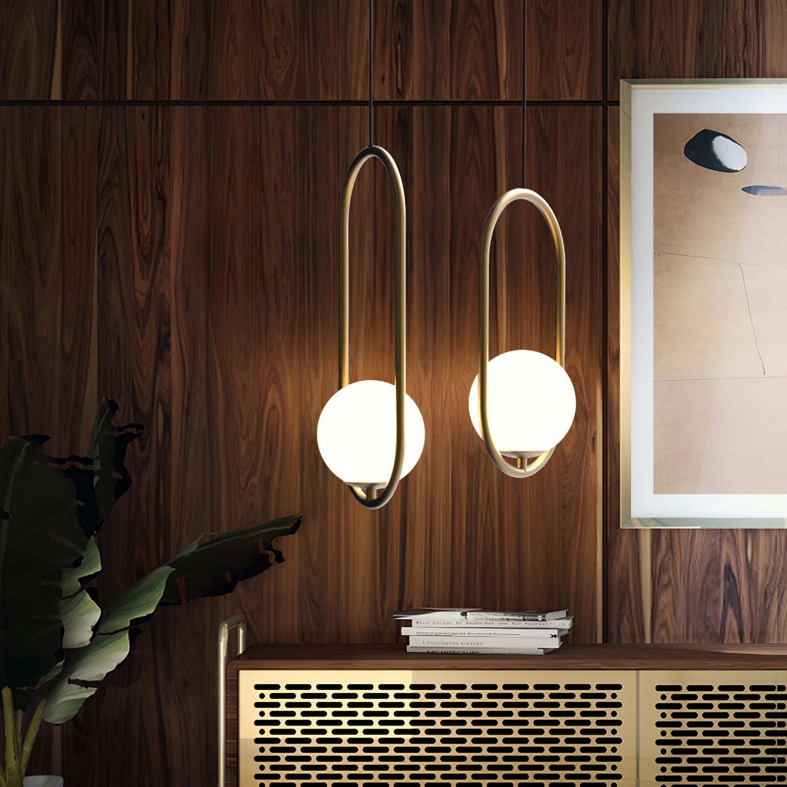 Modern Brass Ring Globe Glass Pendant Light 1-Light Lasson Living