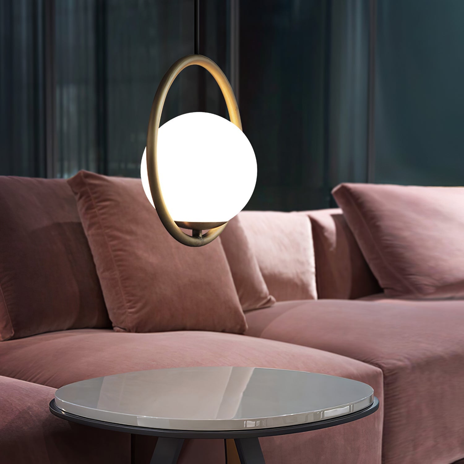 Modern Brass Ring Globe Glass Pendant Light 1-Light Lasson Living
