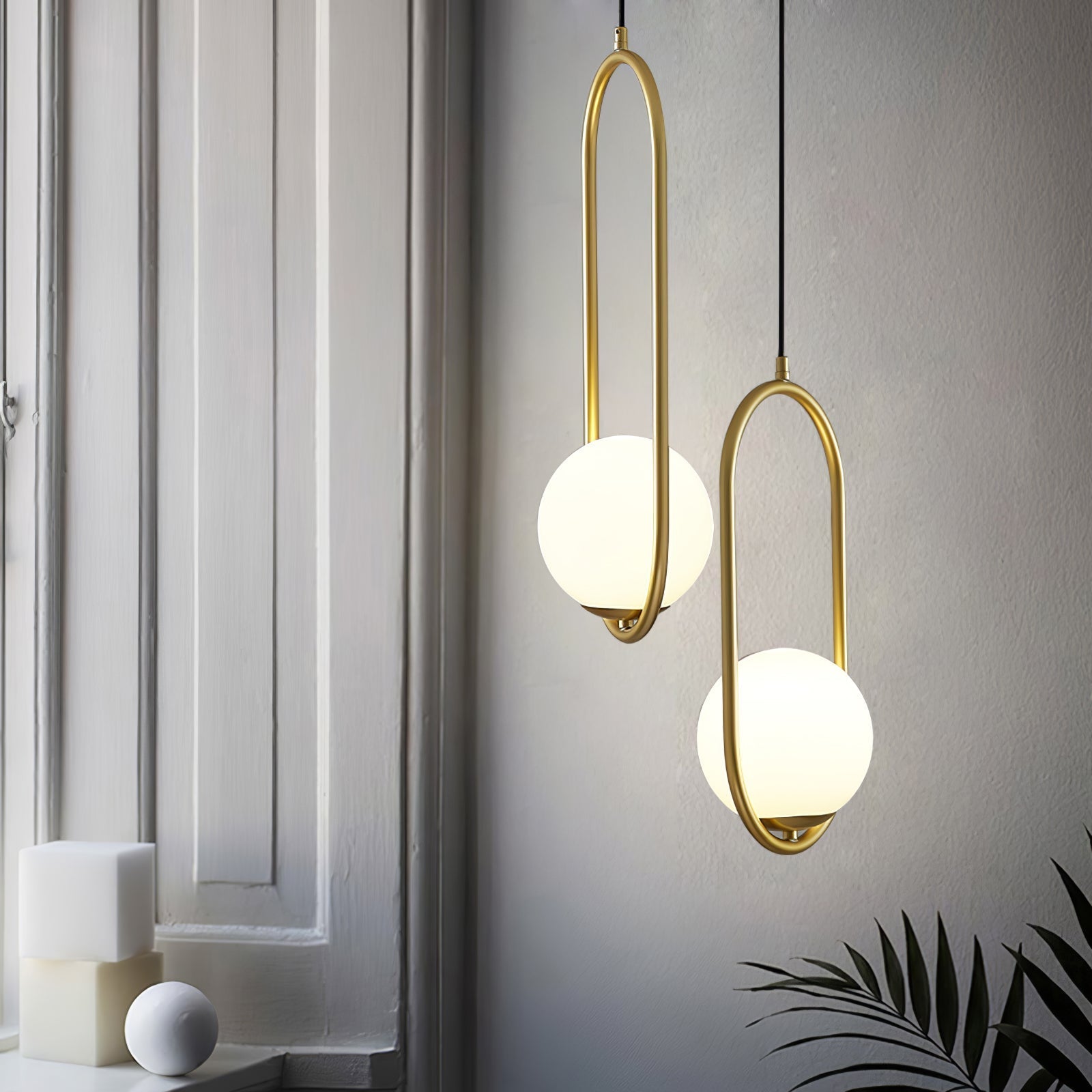 Modern Brass Ring Globe Glass Pendant Light 1-Light Lasson Living