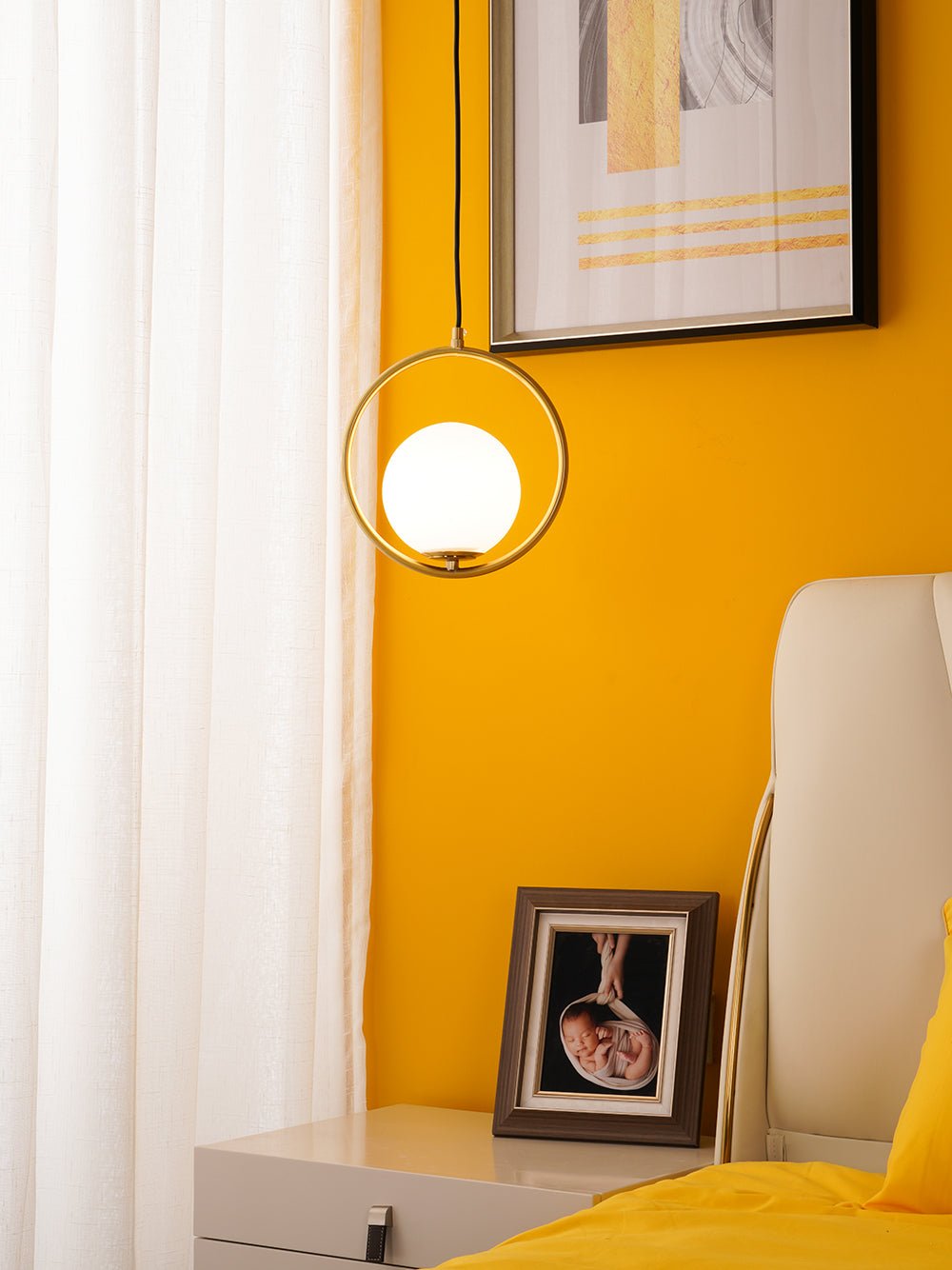 Modern Brass Ring Globe Glass Pendant Light 1-Light Lasson Living