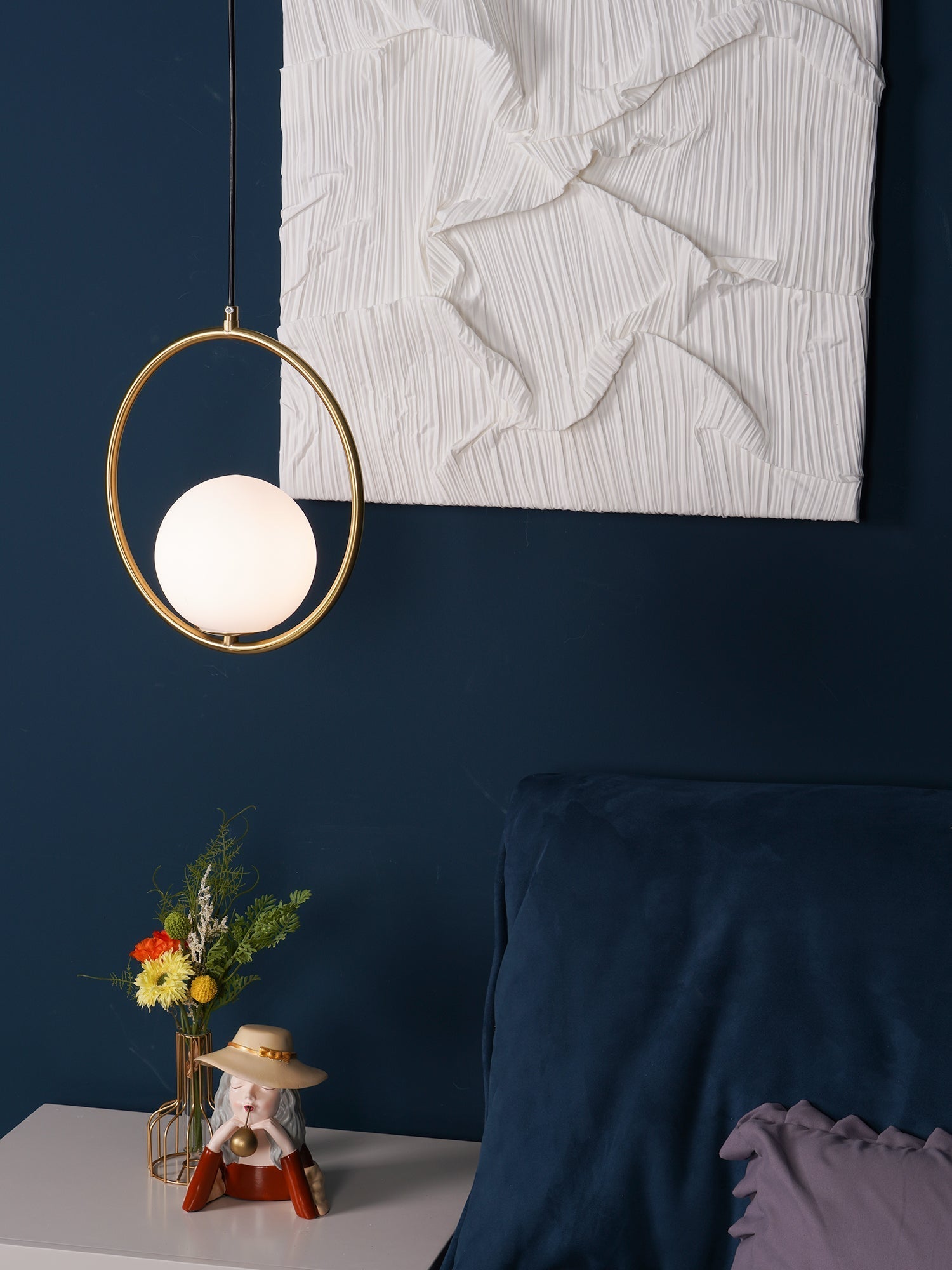 Modern Brass Ring Globe Glass Pendant Light 1-Light Lasson Living