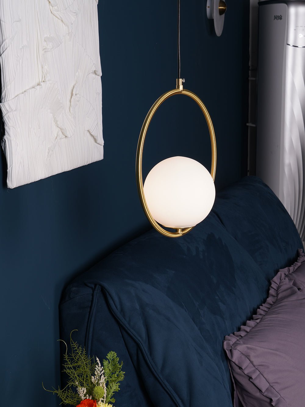 Modern Brass Ring Globe Glass Pendant Light 1-Light Lasson Living
