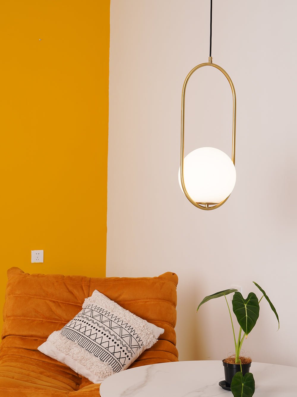 Modern Brass Ring Globe Glass Pendant Light 1-Light Lasson Living