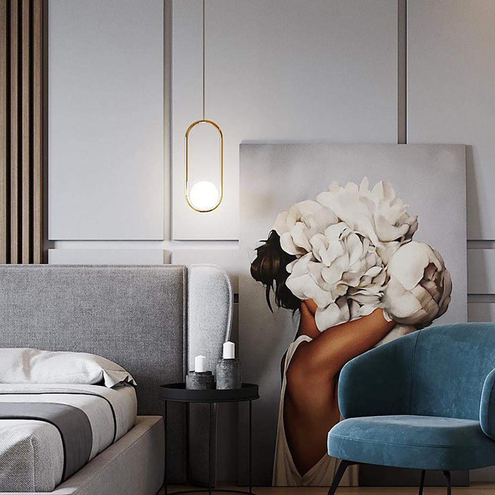 Modern Brass Ring Globe Glass Pendant Light 1-Light Lasson Living
