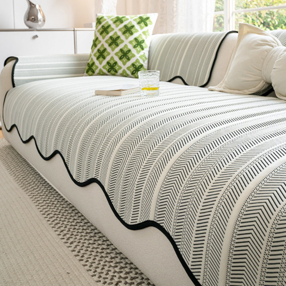 Aurivelle Herringbone Scallop Edge Sofa Cover Lasson Living